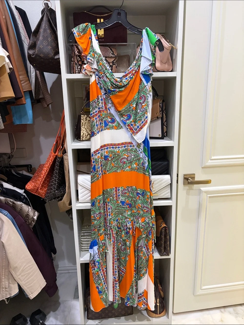 Tory Burch Grand Voyage Ruffled Patchwork Maxi Dress